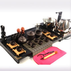 宜兴紫砂功夫茶具套装实木四合一茶盘整套电磁炉汝窑茶具