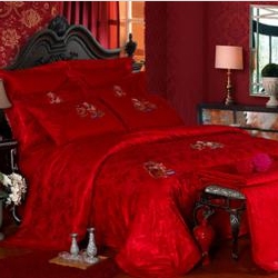  曾家锦 高档婚庆多件套 全棉仿真丝贡缎提花九件套AD-HQTJ01D  金童玉女 适合1.8m床 